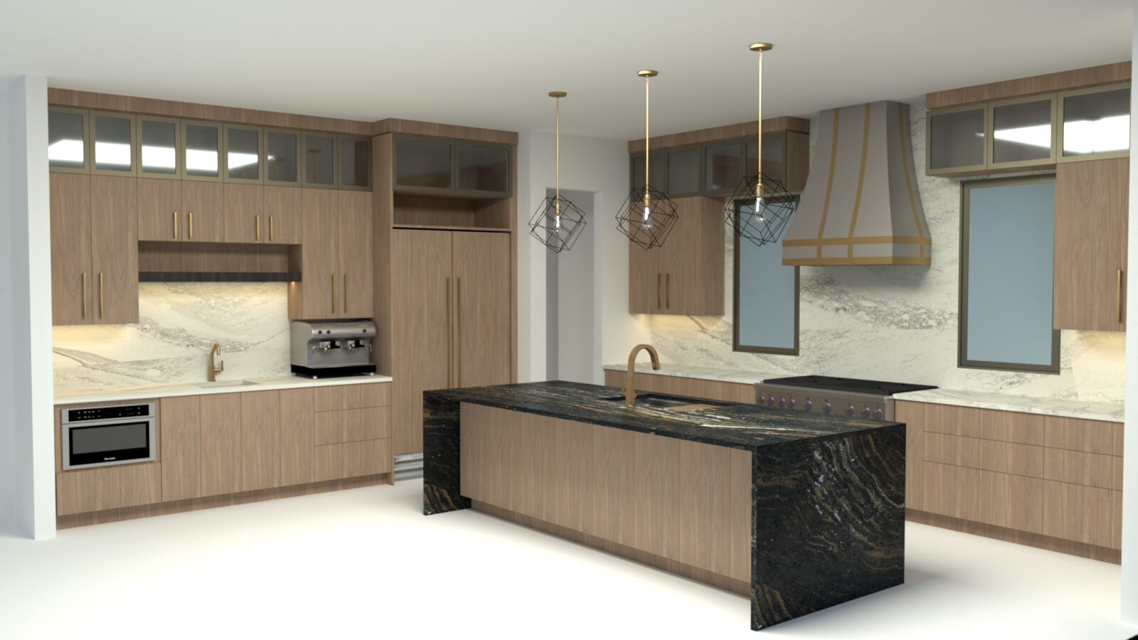 3D kitchen design concept with stone island
