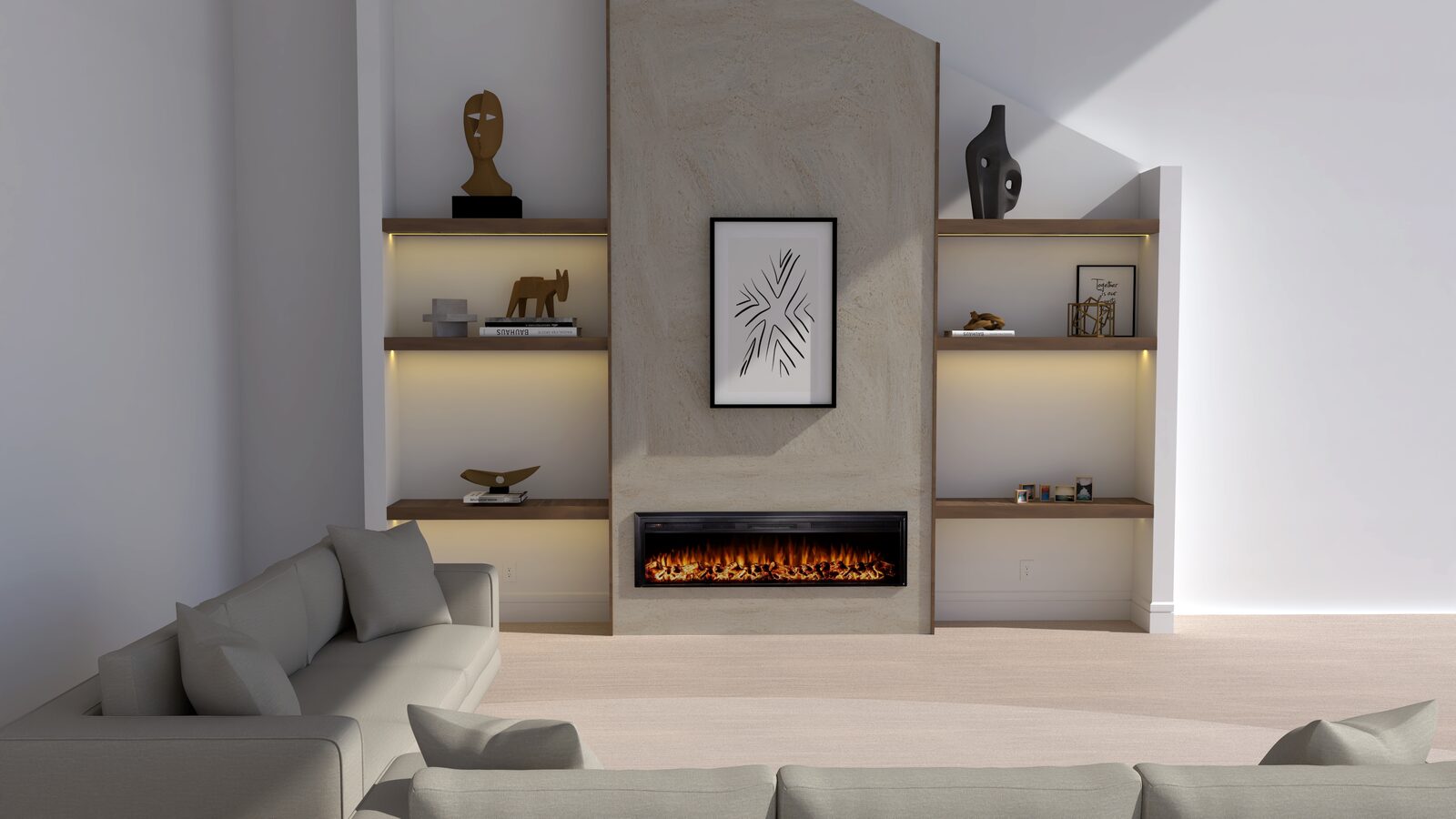 3D living room fireplace design concept